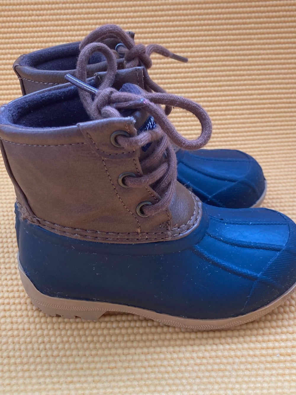 Sperry Saltwater Duck Boots Girls/Boys Brown Blue Waterproof Lace up